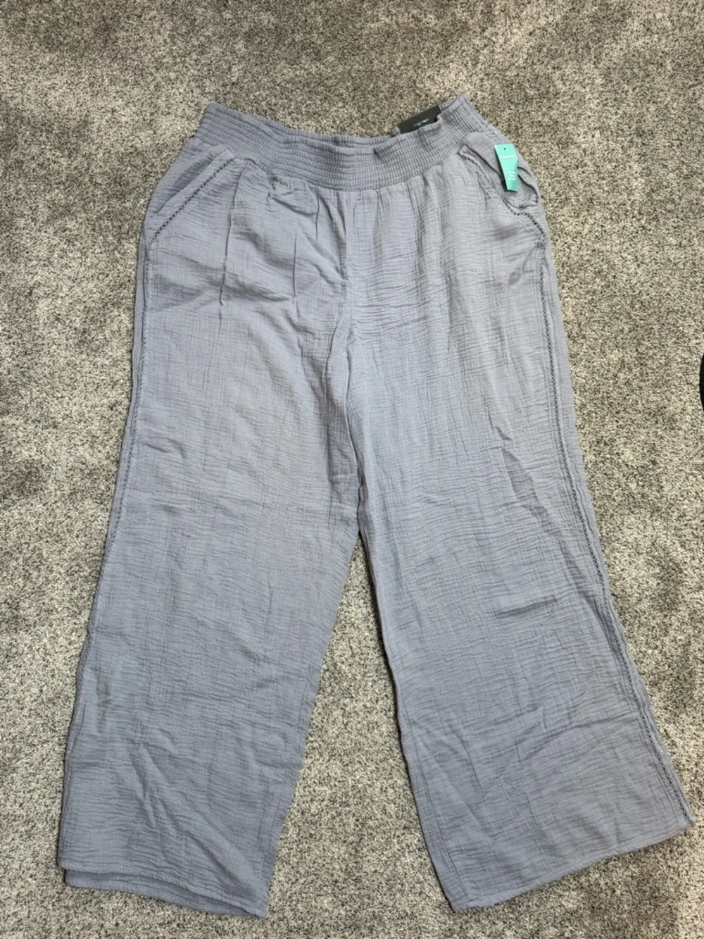 Maurices Dusty Blue Wide-Leg Split-Hem Smocked Pants - Picture 2 of 3